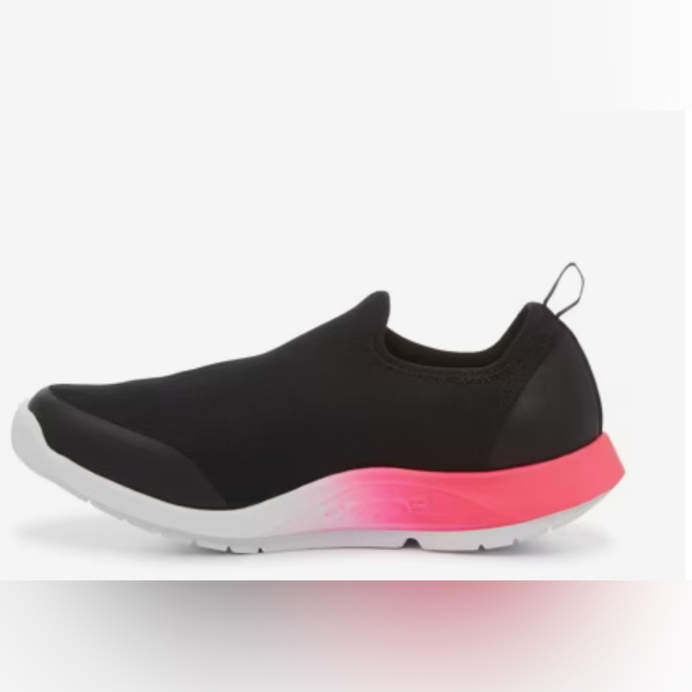 OOFOS Womens OOMG SPORT Comfort Shoes Slip-On Sneakers BLACK w/ PINK FADE 9.5